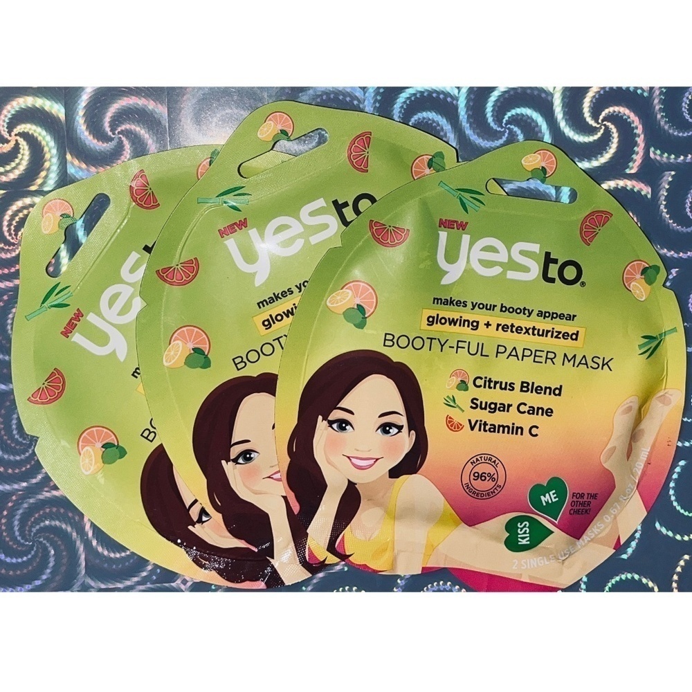 Lot Of 3 Yes To Booty-Ful Paper Mask Packs Booty Glow & Silky Smooth